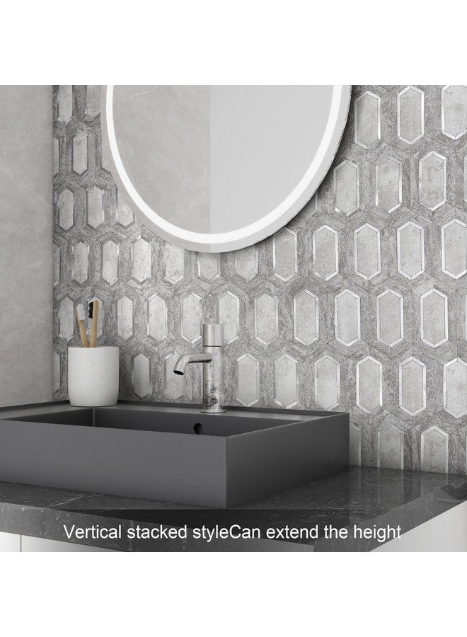 Benice BeNice Long Hexagon Peel and Stick Tile Backspalsh for Kitchen,Camper Self Adhesive Bathroom Wall Tiles for Shower Waterproof (Gray Mix,10PCS)  - Image 3