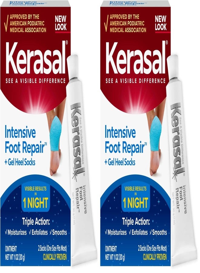 Kerasal Intensive Foot Repair Skin Healing Ointment,1 Oz and Moisturizing Gel Socks,(Packaging May Vary),(Pack of 4) - Image 1