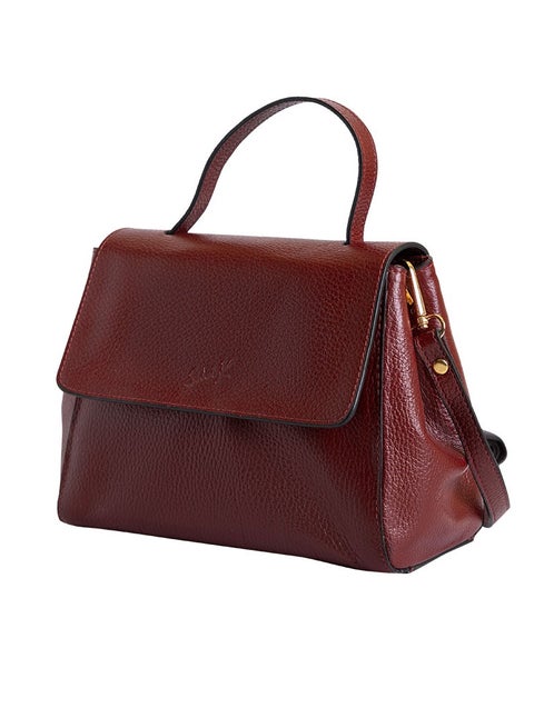 Women's Genuine Leather Handbag with Short Handle & Long Crossbody Strap – 2-Way Style