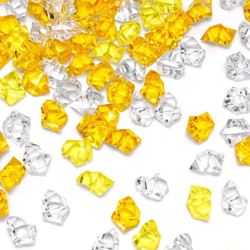 DomeStar Amber Fake Ice Rocks, 150PCS Yellow and Orange Acrylic Crushed Ices Plastic Gems Diamonds Marbles for Vases Fillers Aquarium Tank Rocks Table Scatter Wedding Party Amalfi Coast Home Decor - Image 1