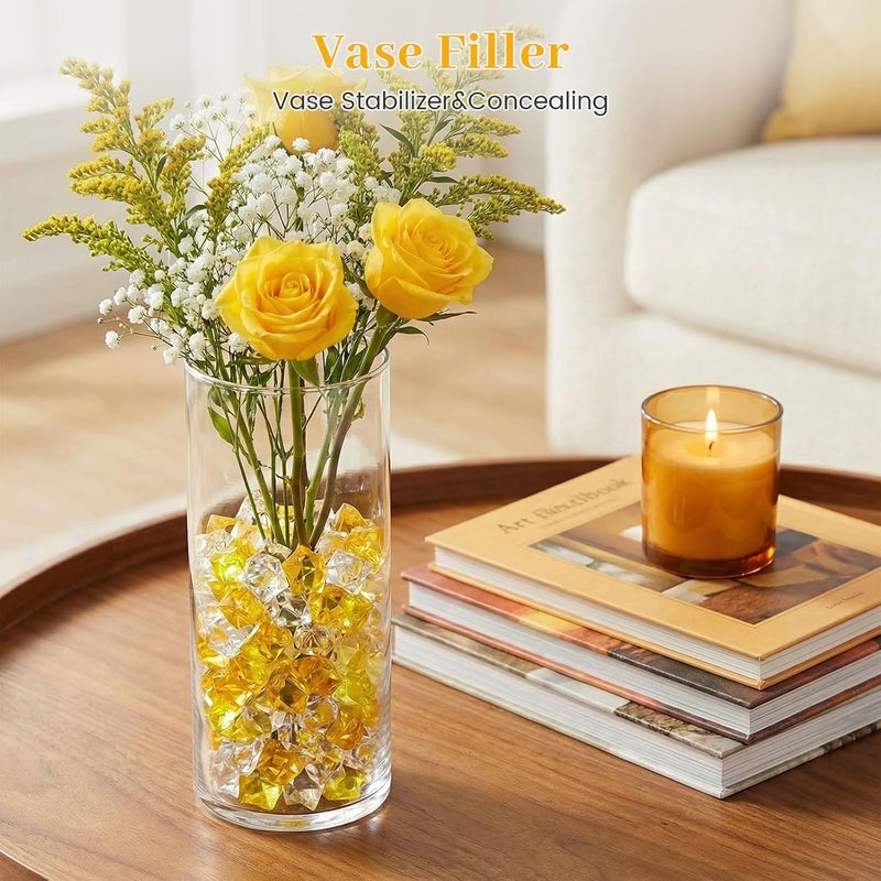 DomeStar Amber Fake Ice Rocks, 150PCS Yellow and Orange Acrylic Crushed Ices Plastic Gems Diamonds Marbles for Vases Fillers Aquarium Tank Rocks Table Scatter Wedding Party Amalfi Coast Home Decor - Image 3
