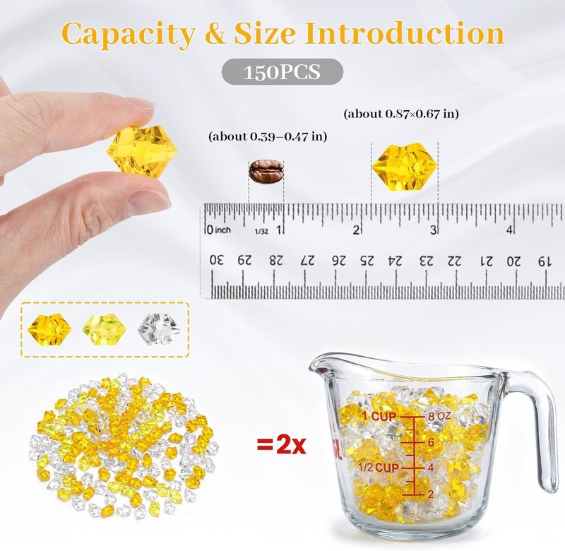 DomeStar Amber Fake Ice Rocks, 150PCS Yellow and Orange Acrylic Crushed Ices Plastic Gems Diamonds Marbles for Vases Fillers Aquarium Tank Rocks Table Scatter Wedding Party Amalfi Coast Home Decor - Image 2