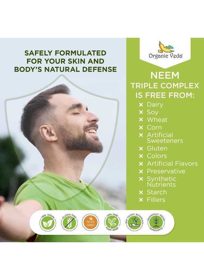 Neem Capsules with Triple Complex Neem Leaf Extract, Bark & Flower - Herbal Neem Supplement Boosts Immunity, Improves Digestion, Skin Health & Support Cleansing - 120 Count