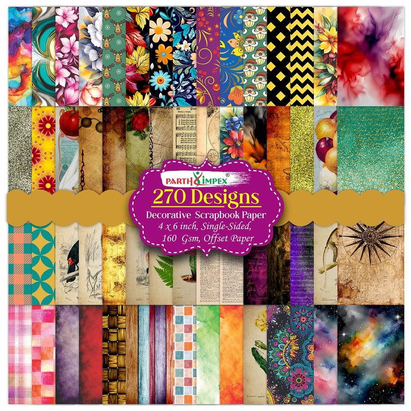 PARTH IMPEX 270 Sheets Scrapbook Paper 4x6 Single-Side - Floral Watercolor Vintage 160gsm Thick Decorative Colored Cardstock for Art Craft Scrapbooking Journaling Supplies Aesthetic Room Decor - Image 1