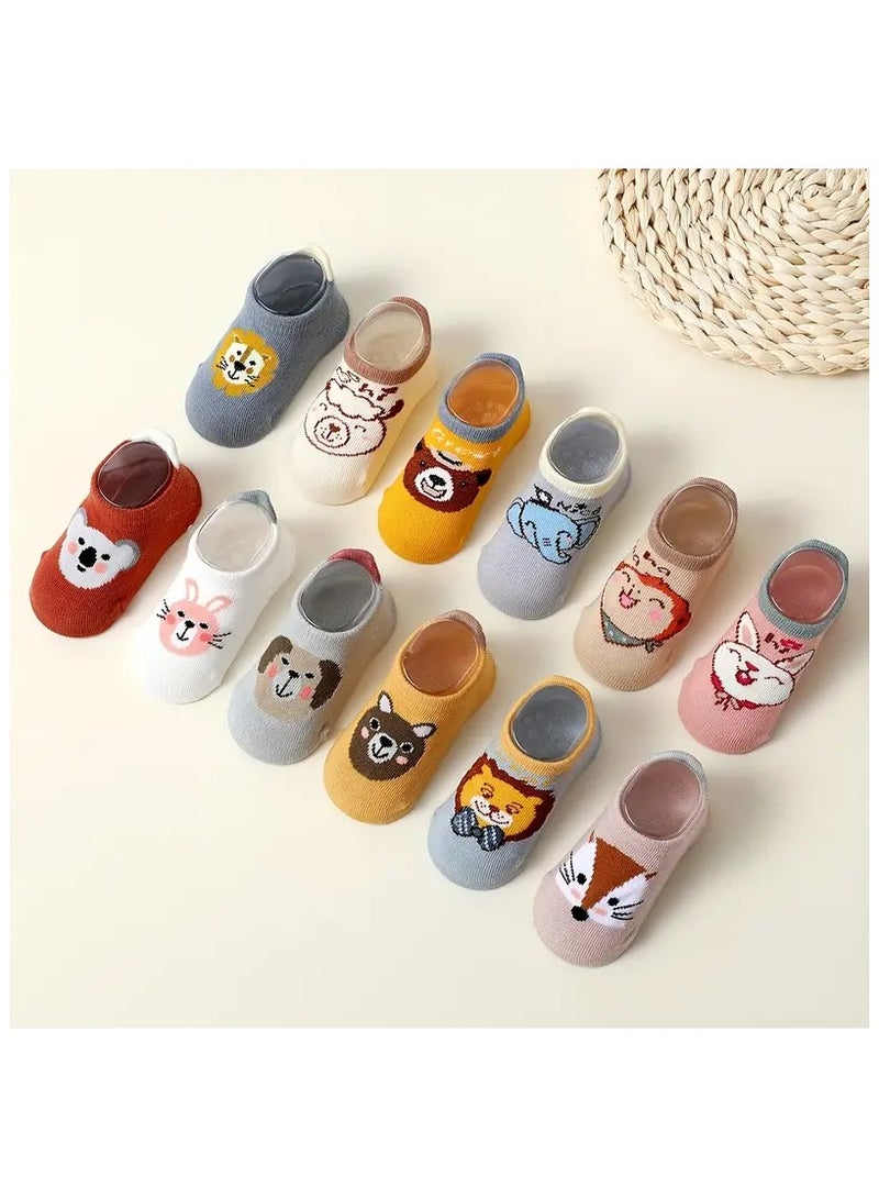 12-Pack Kids Cartoon Ankle Socks with Non-Slip Silicone - Cotton Rich Blend, Knit Fabric, All-Season Comfort for Kids, Assorted Designs - Machine Washable (6m - 12months)  - Image 2
