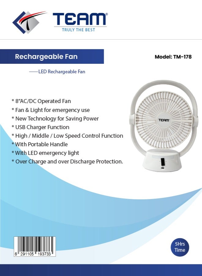 TEAM Rechargeable Fan | Long-Lasting Fan | Multifunctional | Compact Portable Fan. - Image 5