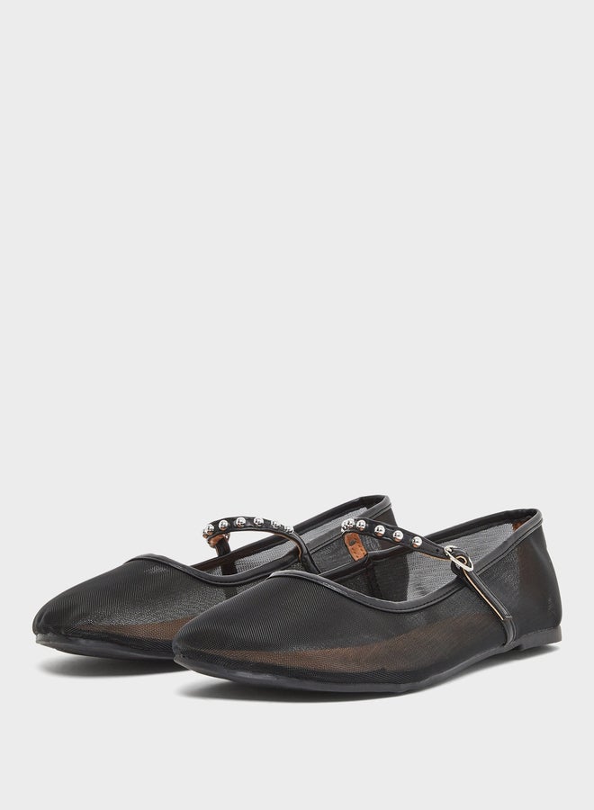 Styli Black Mesh Mary Jane Flats - Image 2