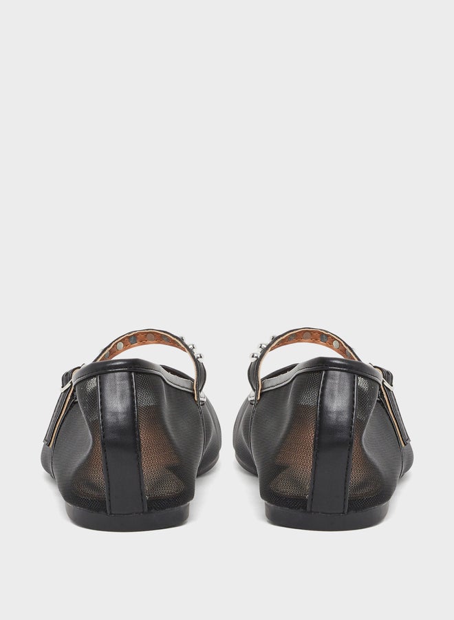 Styli Black Mesh Mary Jane Flats - Image 4