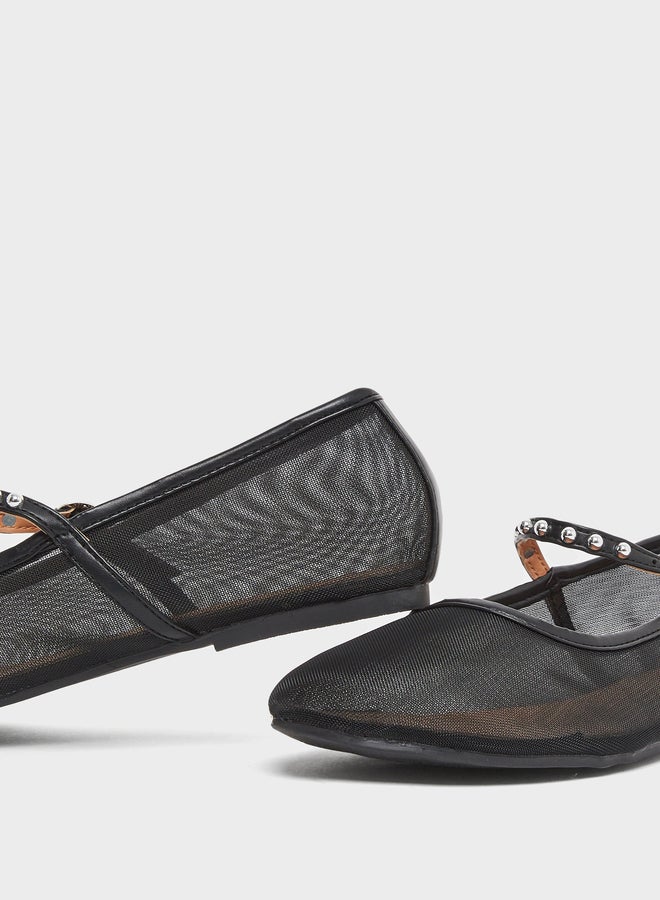 Styli Black Mesh Mary Jane Flats - Image 3