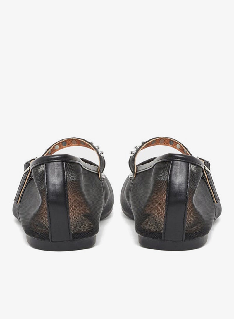 Styli Black Mesh Mary Jane Flats - Image 4