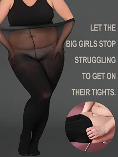 HONENNA Queen Plus Size Tights, 20+ Colors Women's Curves Semi Opaque Stockings Nylons Pantyhose 1X 2X 3X 4X 5X 6X, 1-6 Pairs (1 Pair-Black 3X-4X) - Image 4
