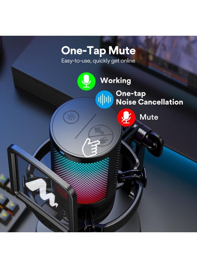 ماونو ميكروفون USB للألعاب، ميكروفون كونденسر لإلغاء الضوضاء مع إضاءة RGB، تبديل الصمت، ضبط الصوت للبث المباشر، التسجيل، البودكاست، الدردشة، Twitch، YouTube، Discord، الكمبيوتر، PS5، PS4، GamerWave - Image 3
