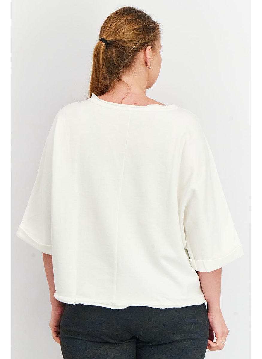 Tchibo Women Embroidered 3/4 Sleeve Sweatshirt, White  - Image 3