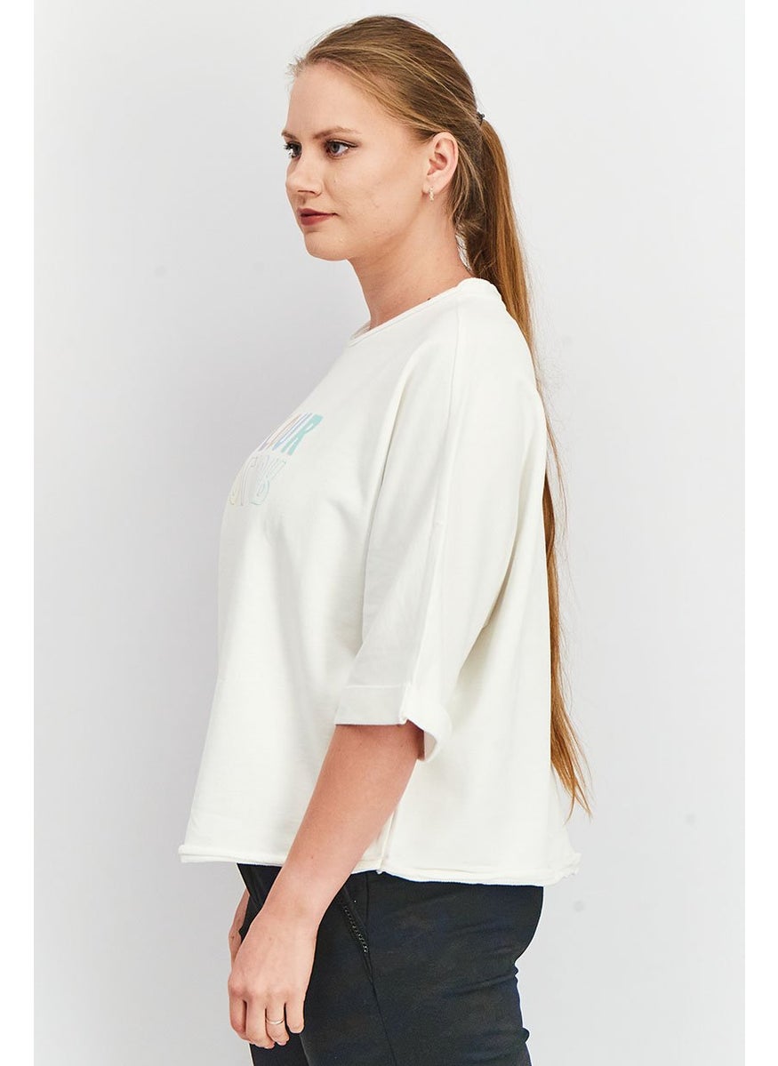 Tchibo Women Embroidered 3/4 Sleeve Sweatshirt, White  - Image 4