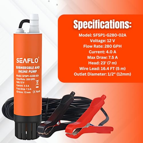 SEAFLO 12V Submersible/Inline Transfer Pump for Diesel/Freshwater/Saltwater - 280 Gallons Per Hour Flow Rate - 4 Year Warranty - Image 4