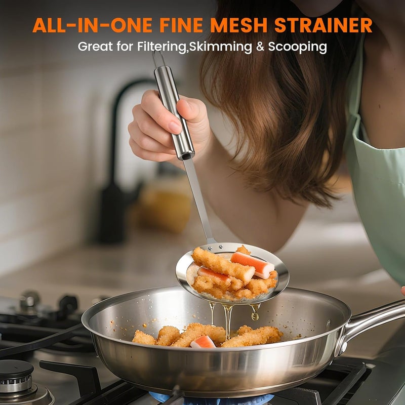 SIONLANG New Fine Mesh Skimmer Spoon, Professional 304 Stainless Steel Hot Pot Fat Strainer for Oil Filter Skimming Grease and Foam, Durable Multi-Functional Kitchen Cooking Mesh Food Strainer Ladle-3 Pack - Image 3