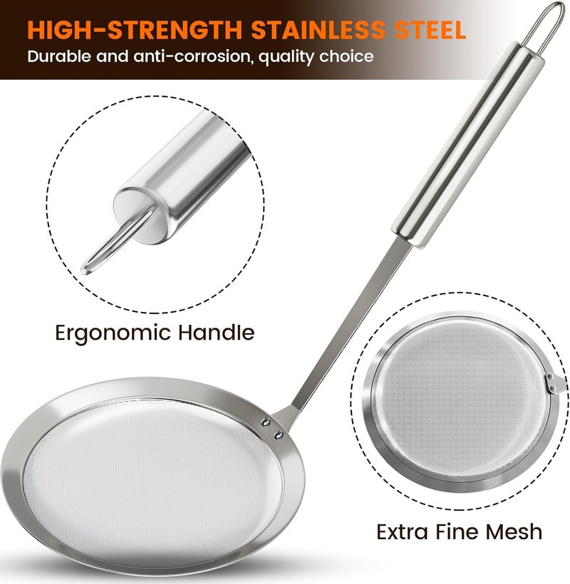 SIONLANG New Fine Mesh Skimmer Spoon, Professional 304 Stainless Steel Hot Pot Fat Strainer for Oil Filter Skimming Grease and Foam, Durable Multi-Functional Kitchen Cooking Mesh Food Strainer Ladle-3 Pack - Image 2