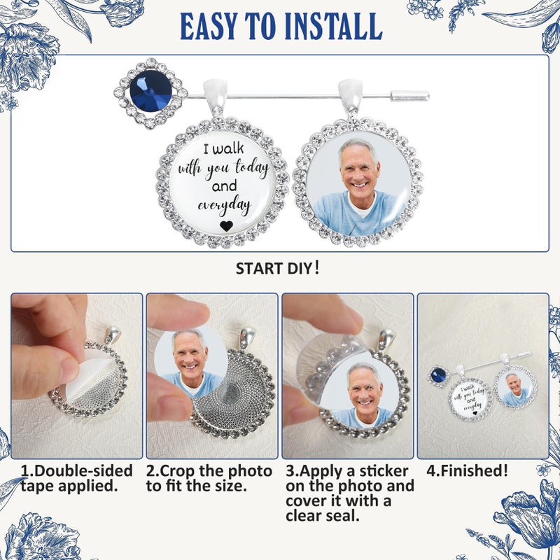 Ohmique Bouquet Charms for Wedding Memory - Something Blue Gift For Bride, Wedding Bouquet Photo Charms Silver, Something Blue Before I Do Bridal Gift DIY Photo Pin Making Kit Bride Daughter Flowers (One photo) - Image 5