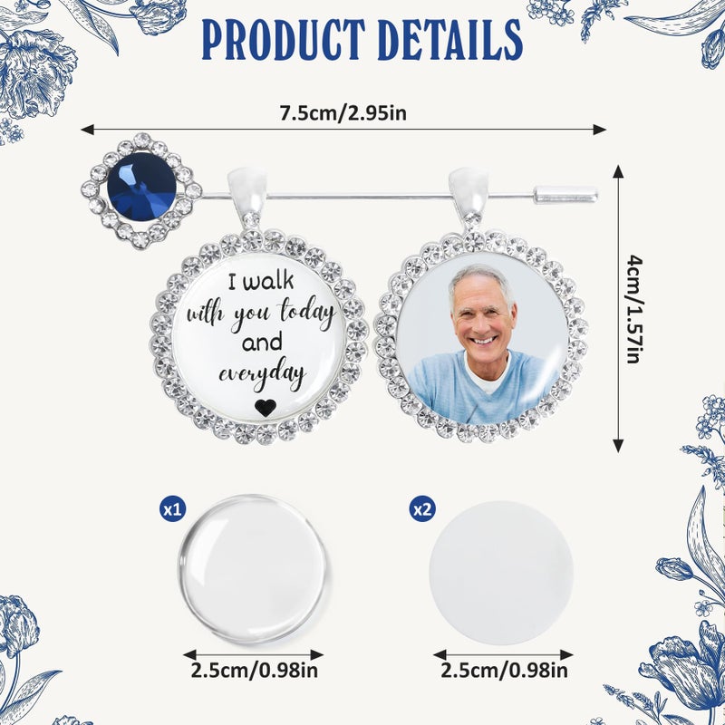 Ohmique Bouquet Charms for Wedding Memory - Something Blue Gift For Bride, Wedding Bouquet Photo Charms Silver, Something Blue Before I Do Bridal Gift DIY Photo Pin Making Kit Bride Daughter Flowers (One photo) - Image 3