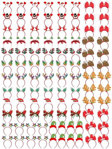 HOVACY 100PCS Christmas Headbands 16 Styles Red Christmas Headband Cute Holiday Bow Tie Hair Bands Felt Elf Hat Santa Hat Headwear for Ugly Sweater Party Supplies Xmas Accessories - Image 1