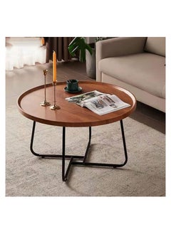 XiuWoo Round Coffee Table with Metal Frame, Modern Wood Raised Edge Table, Durable Easy Assembly Cocktail Table End Table for Living Room Office  - Image 1