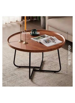 XiuWoo Round Coffee Table with Metal Frame, Modern Wood Raised Edge Table, Durable Easy Assembly Cocktail Table End Table for Living Room Office  - Image 3