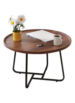 XiuWoo Round Coffee Table with Metal Frame, Modern Wood Raised Edge Table, Durable Easy Assembly Cocktail Table End Table for Living Room Office  - Image 2