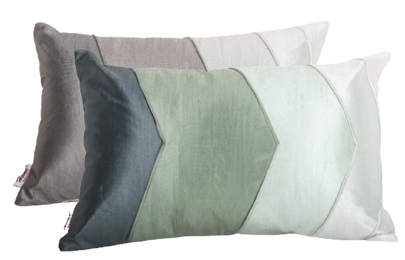 Home- The Best is for You Polyester Rectangular Striped Cushion Cover 12x18 Inch Pack of 2 (Grey::Green) - Image 1