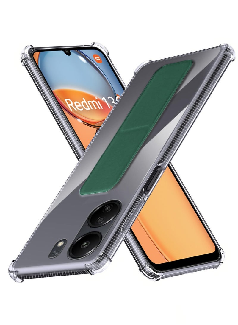 Techie جراب شفاف مقاوم للصدمات مع وسادة هوائية مغناطيسية آمنة مع حامل قابل للطي لهاتف Xiaomi Redmi 13C - أخضر غامق - Image 1