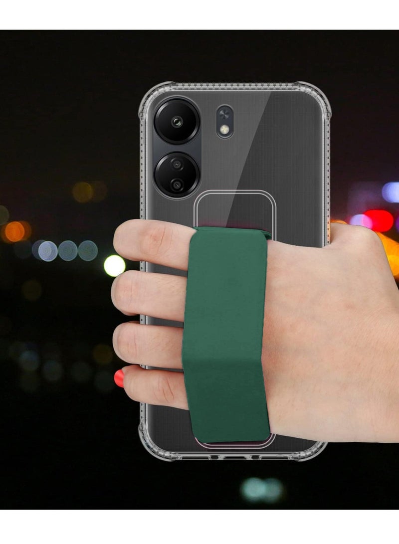 Techie جراب شفاف مقاوم للصدمات مع وسادة هوائية مغناطيسية آمنة مع حامل قابل للطي لهاتف Xiaomi Redmi 13C - أخضر غامق - Image 2