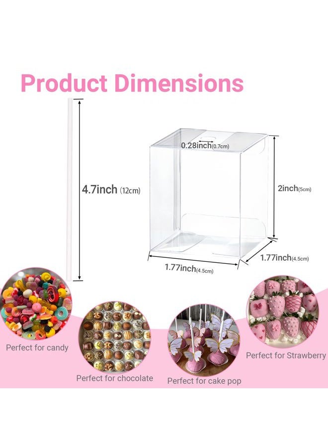 JCXGRVC 25 Pack Cake Pop Boxes with Sticks 1.75x1.75x2 Clear Plastic Containers, Food Safe & Pre Cut Holes Perfect for Bakeries, Parties & Events - Image 2