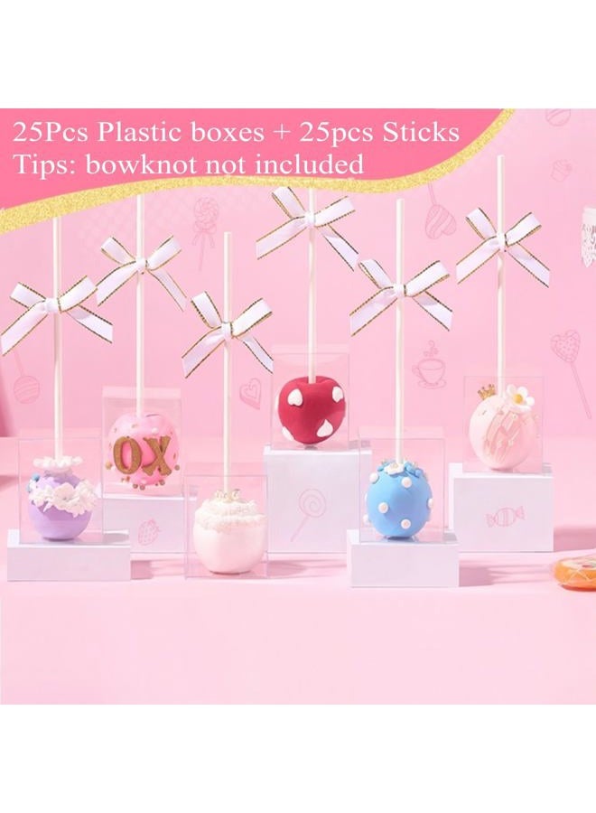JCXGRVC 25 Pack Cake Pop Boxes with Sticks 1.75x1.75x2 Clear Plastic Containers, Food Safe & Pre Cut Holes Perfect for Bakeries, Parties & Events - Image 3