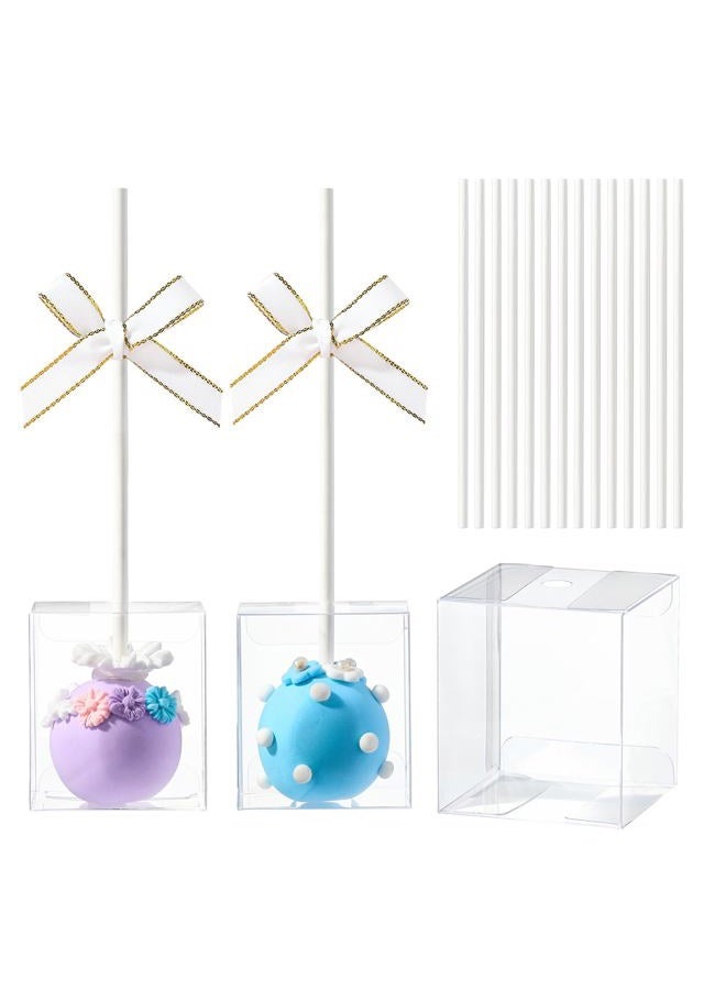 JCXGRVC 25 Pack Cake Pop Boxes with Sticks 1.75x1.75x2 Clear Plastic Containers, Food Safe & Pre Cut Holes Perfect for Bakeries, Parties & Events - Image 1
