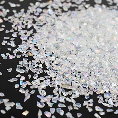 BONNY BOXX Irregular Crushed Glass Chips Sprinkles, 100g Metallic Chunky Glitter Stones for Nail Art, Resin Mold Filler, DIY Crafts, Vase Filler, Jewelry Making (Crystal AB) - Image 1