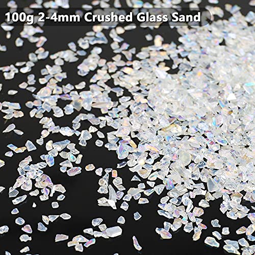 BONNY BOXX Irregular Crushed Glass Chips Sprinkles, 100g Metallic Chunky Glitter Stones for Nail Art, Resin Mold Filler, DIY Crafts, Vase Filler, Jewelry Making (Crystal AB) - Image 4
