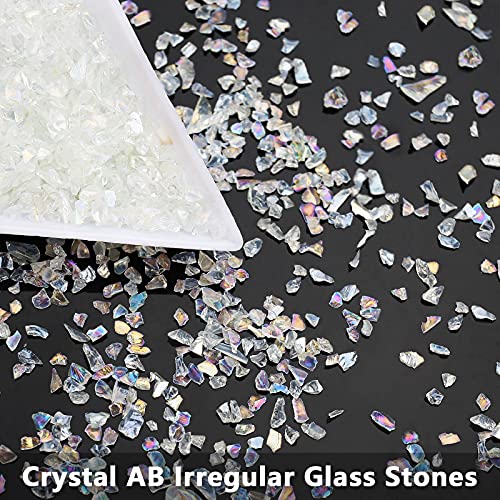BONNY BOXX Irregular Crushed Glass Chips Sprinkles, 100g Metallic Chunky Glitter Stones for Nail Art, Resin Mold Filler, DIY Crafts, Vase Filler, Jewelry Making (Crystal AB) - Image 3