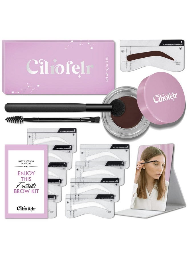 Cilrofelr Eyebrow Stamp Stencil Kit Eyebrow Stamp And Shaping Kit Brow Trio Eyebrow Pomade Kit One Step Brow Stamp Kit With 10 Brow Stencils Waterproof Longlasting Eyebrow Makeup Dark Brown - Image 1