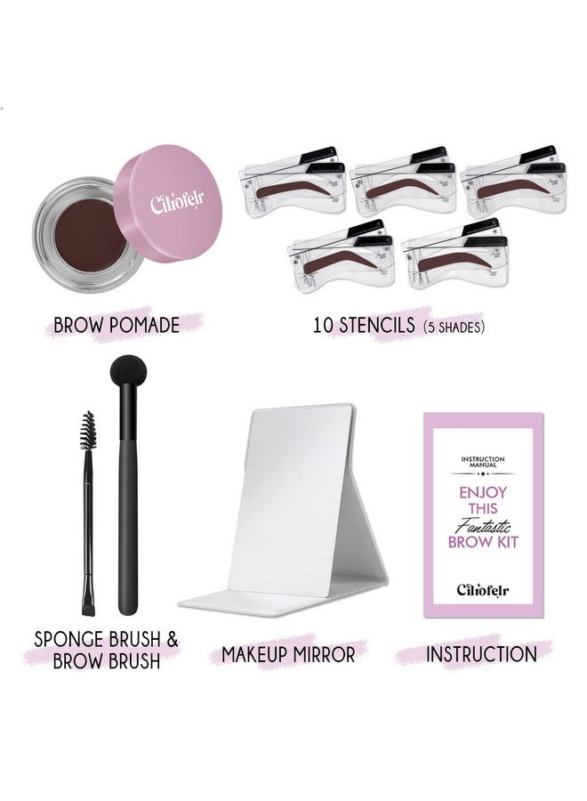 Cilrofelr Eyebrow Stamp Stencil Kit Eyebrow Stamp And Shaping Kit Brow Trio Eyebrow Pomade Kit One Step Brow Stamp Kit With 10 Brow Stencils Waterproof Longlasting Eyebrow Makeup Dark Brown - Image 2