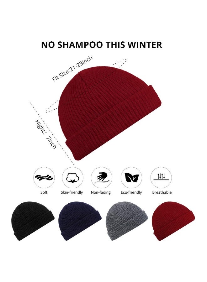 4 Pieces Trawler Beanie Watch Hat Roll up Edge Skullcap Fisherman Beanie  - Image 3