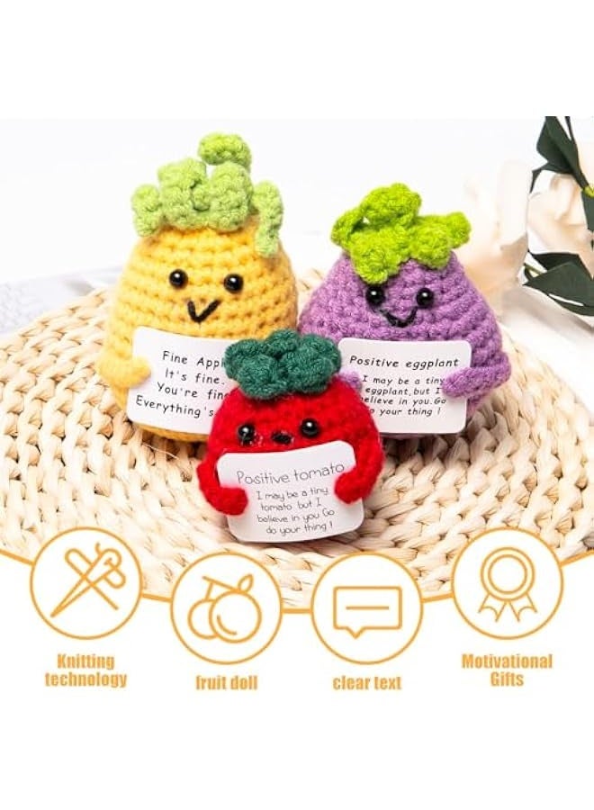 NIBEMINENT Pack of 3 Funny Positive Aubergine Pineapple Tomato Pocket Hug Positive Gifts Inspirational Potato with Positive Card Creative Knitting Wool Doll Gift for Women, Men, Partner - Image 4