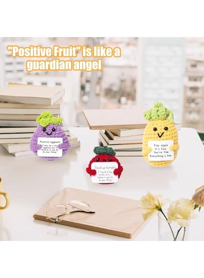 NIBEMINENT Pack of 3 Funny Positive Aubergine Pineapple Tomato Pocket Hug Positive Gifts Inspirational Potato with Positive Card Creative Knitting Wool Doll Gift for Women, Men, Partner - Image 5