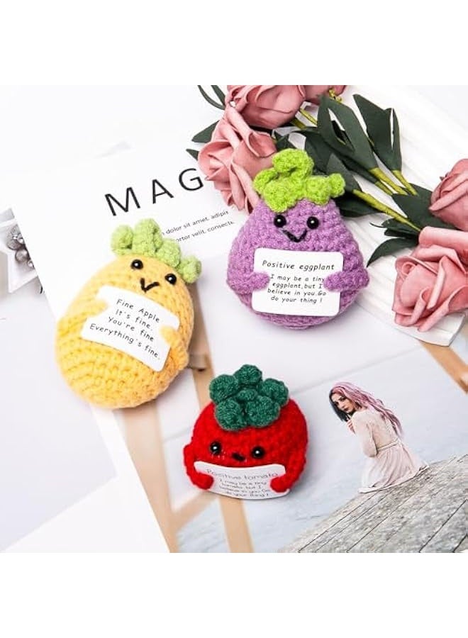 NIBEMINENT Pack of 3 Funny Positive Aubergine Pineapple Tomato Pocket Hug Positive Gifts Inspirational Potato with Positive Card Creative Knitting Wool Doll Gift for Women, Men, Partner - Image 3