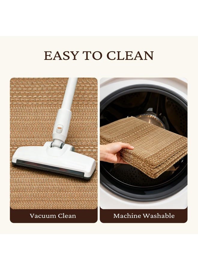 MatEssenz Runner Rug – Boho 2x6 ft Hallway Runner Rug Washable Non-Slip Cotton Entryway Rug with Rubber Backing, Taupe Brown, Machine Washable, Durable Hand-Woven Design for Home & Kitchen - Image 4