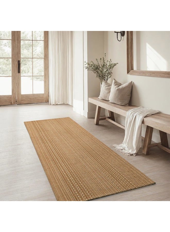 MatEssenz Runner Rug – Boho 2x6 ft Hallway Runner Rug Washable Non-Slip Cotton Entryway Rug with Rubber Backing, Taupe Brown, Machine Washable, Durable Hand-Woven Design for Home & Kitchen - Image 1
