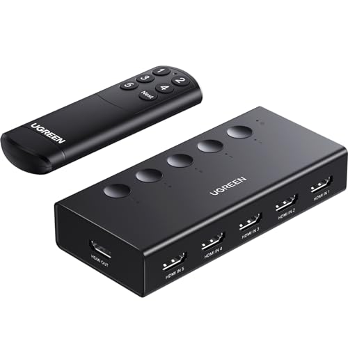 Ugreen مفتاح UGREEN HDMI 5 في 1 مخرج 4K@60Hz، موزع HDMI مع جهاز تحكم عن بعد 5 منافذ محول صندوق دعم 3D CEC HDR HDCP2.2 متوافق مع PS5/4/3 Xbox Nintendo Switch Roku TV Fire Stick أسود - Image 1
