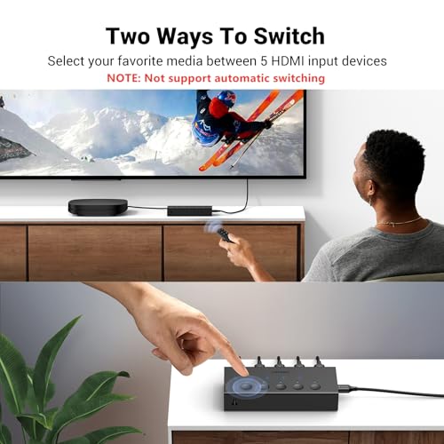 Ugreen مفتاح UGREEN HDMI 5 في 1 مخرج 4K@60Hz، موزع HDMI مع جهاز تحكم عن بعد 5 منافذ محول صندوق دعم 3D CEC HDR HDCP2.2 متوافق مع PS5/4/3 Xbox Nintendo Switch Roku TV Fire Stick أسود - Image 5