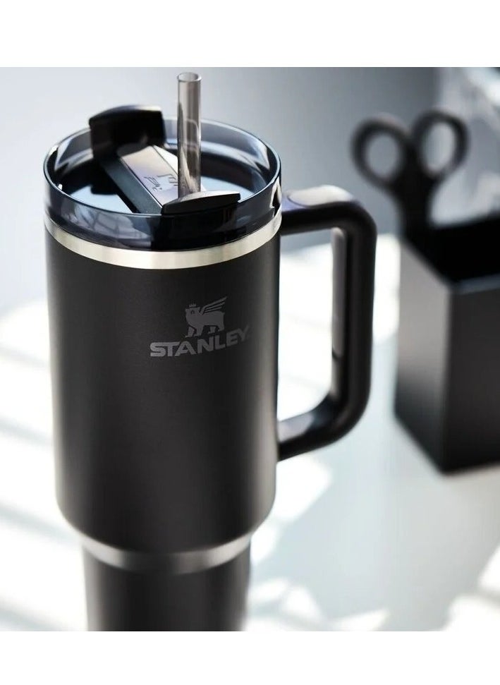Stanley - Quencher H2.0 FlowState 40oz Stainless Steel Vacuum Insulated Tumbler – Black Travel Mug with Leakproof Lid & Straw – Double-Walled, Reusable, Durable Drink Flask – Hot & Cold Beverage Cup for Gym, Commute, Office & Outdoor Use - Image 1