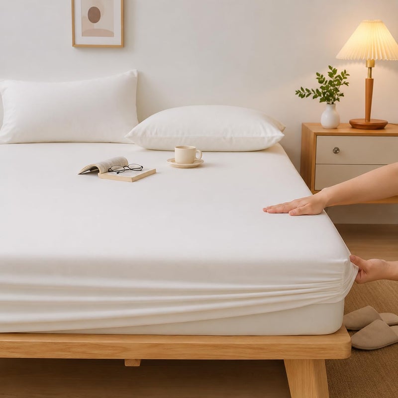 Fitted Sheet, Hotel Luxury Cotton, White, 100 x 200 x 30 cm, 2 Pillow Cases 50x70cm - Image 2