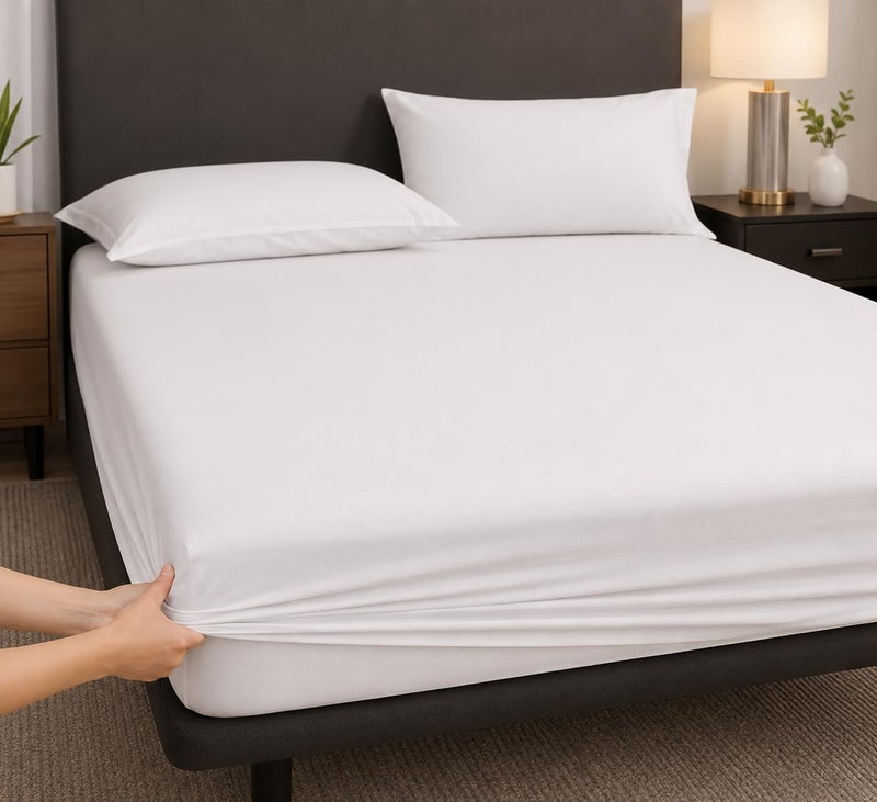 Fitted Sheet, Hotel Luxury Cotton, White, 100 x 200 x 30 cm, 2 Pillow Cases 50x70cm - Image 1