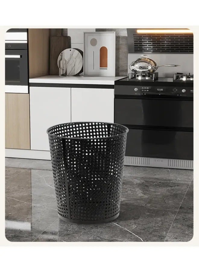 Light Luxury Hollow Metal Trash Can, Thickened Electroplated Iron Waste Bin, Open Top Decorative Waste Basket For Bedroom Office Kitchen Hotel - Image 1